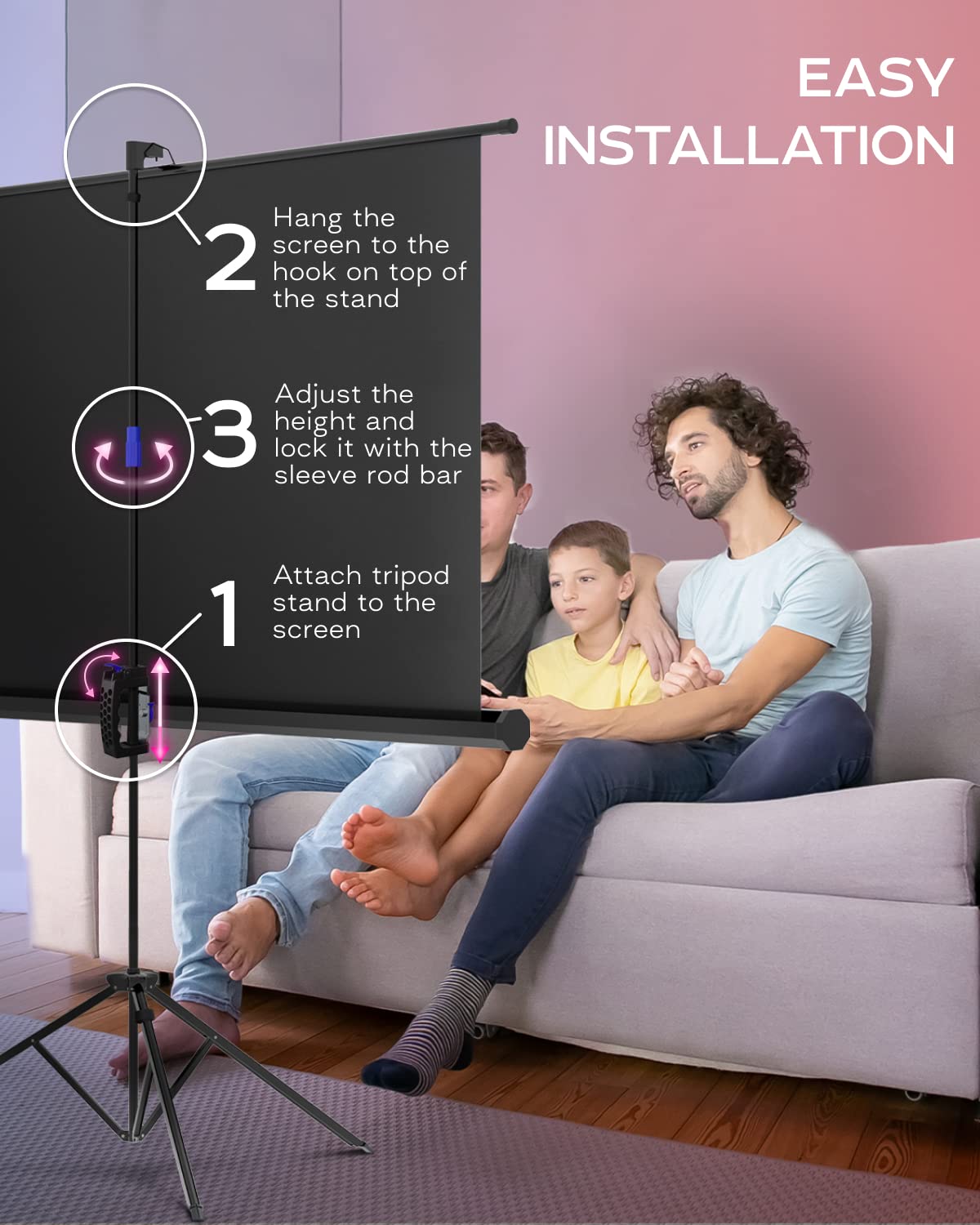 Projector Screen with Stand 60 inch - Indoor and Outdoor Projection Screen for Movie or Office Presentation - 16:9 HD Premium Wrinkle-Free Tripod Screen for Projector with Carry Bag and Tight Straps