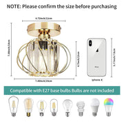 Modern Crystal Ceiling Light Fixture- Industrial Mini Semi Flush Mount Ceiling Lighting LED Crystal Chandeliers Fitting for Kitchen Hallway Dining Rooms Living Room - Gold