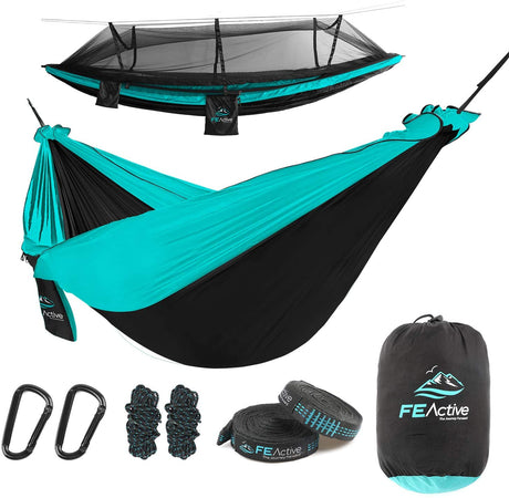 Active Outdoor Camping Hammock - Double Hammock with Removable Mosquito Net Portable Hammocks for Trees with Adjustable Tree Straps for Travel, Camping, Survival Gear | Designed in California, USA