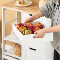 White Kitchen Serving Cart with 3 Drawers & Removable Tray