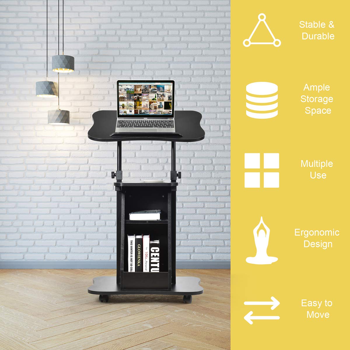 Mobile Height-Adjustable Laptop & Podium Desk with Storage