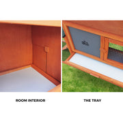 210 cm Fir-Wood Two-Level Small-Animal Hutch with Mesh Run