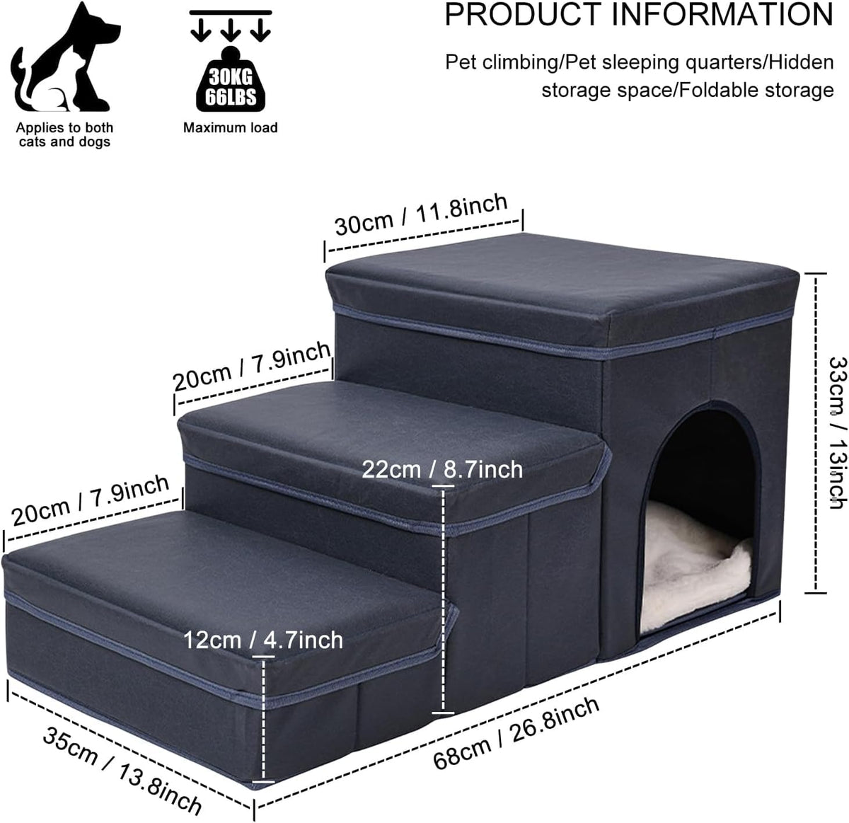3-in-1 Foldable Pet Stairs with Bed & Storage