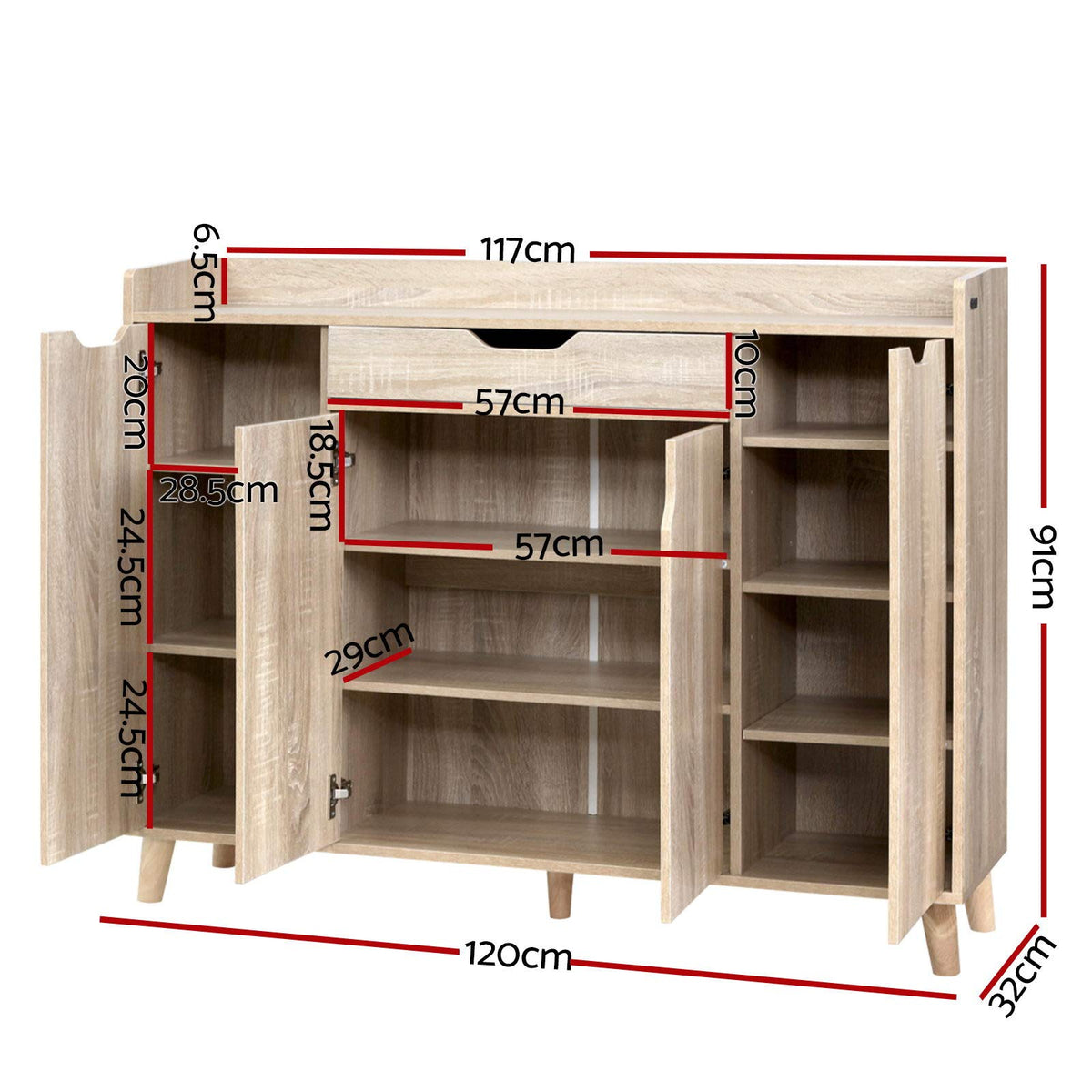 Artiss Shoe Cabinet with 3 Compartments & Drawer – Up to 26 Pairs