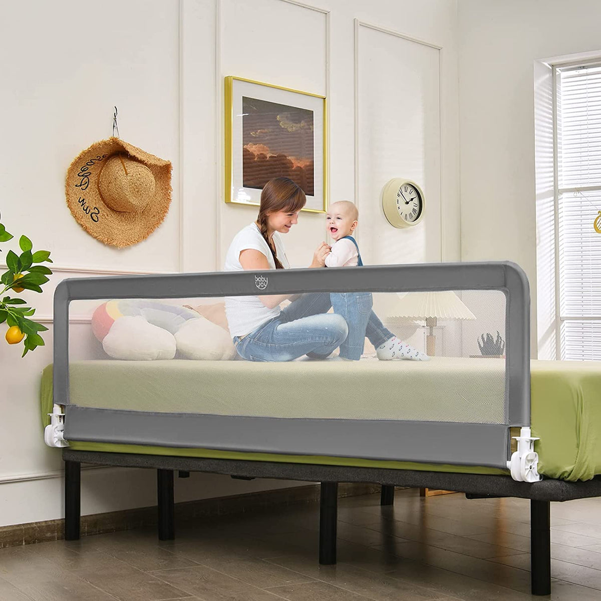 Bed Rails for Toddlers, 180cm Extra Long, Swing Down Bed Guard w/Safety Strap for Convertible Crib, Folding Baby Bedrail for Kids Twin, Double, Full Size Queen & King Mattress