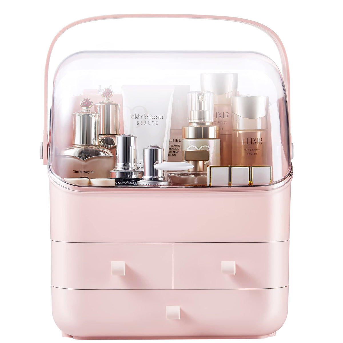 Covered Pink Makeup Organiser with 3 Drawers & Handle