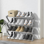 4 Tier Small Shoe Rack, 8-12 Pairs Shoe Tower Rack for Small Space, Free Standing Lightweight Shoe Shelf for Closet Entryway Hallway Living Room (Light Grey)