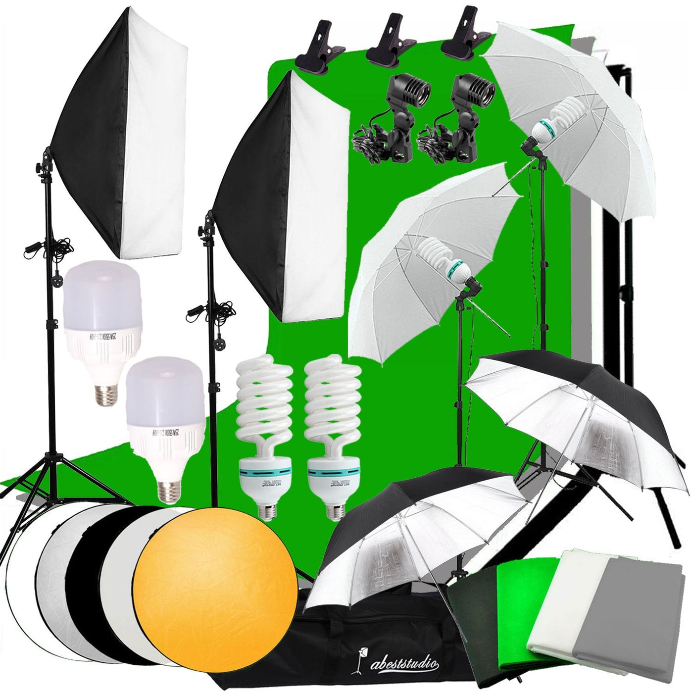 Complete Softbox, Umbrella & 4-Backdrop Studio Kit