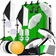 Complete Softbox, Umbrella & 4-Backdrop Studio Kit