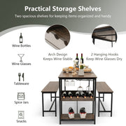 3-Piece Dining Set with Wine Rack & Glass Holder