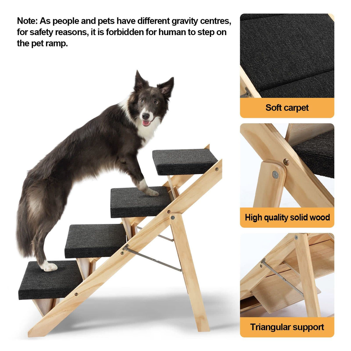 2-in-1 Foldable Pine Pet Ramp & 4-Step Stairs – 60 kg