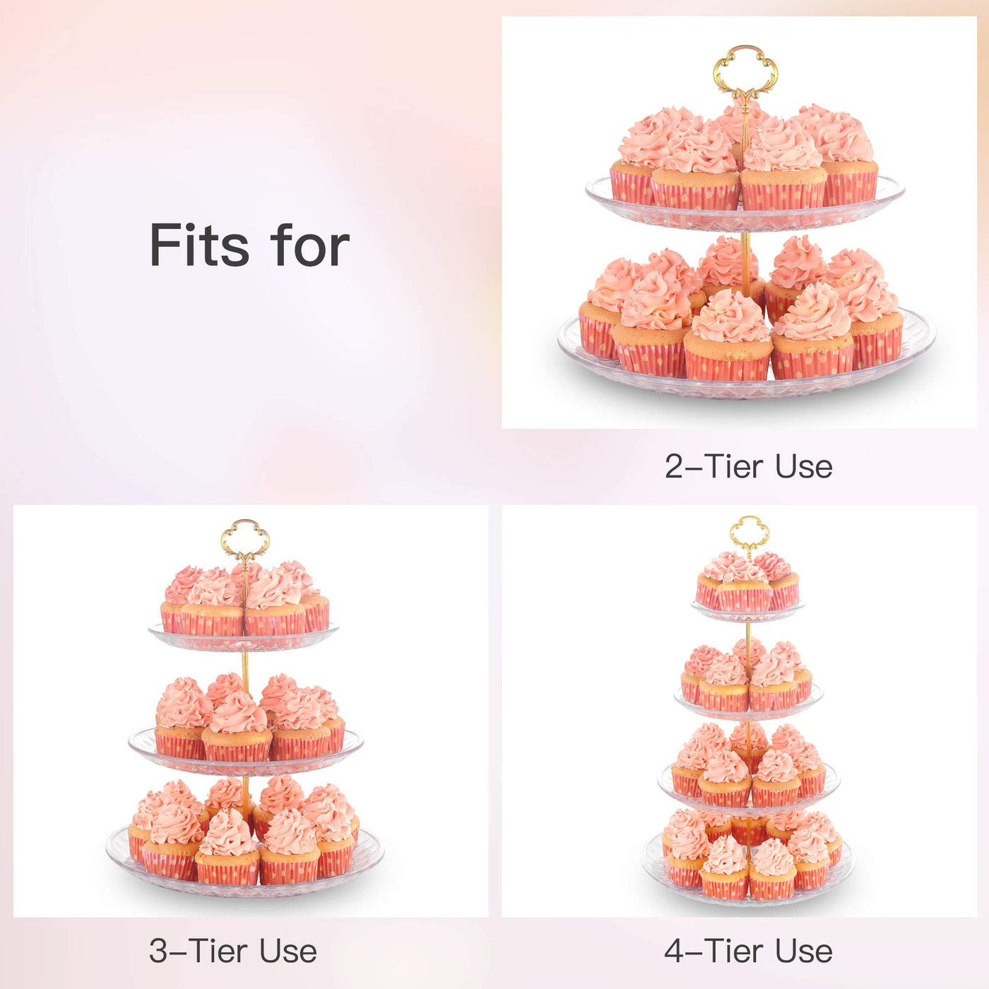 4-Tier Cupcake Stand Elegant Plastic Pastry Serving Platter Metal Struts Stable Dessert Tower Display Rack for Wedding Birthday Tea Party Baby Shower Ceremony (4 Tier Gold)