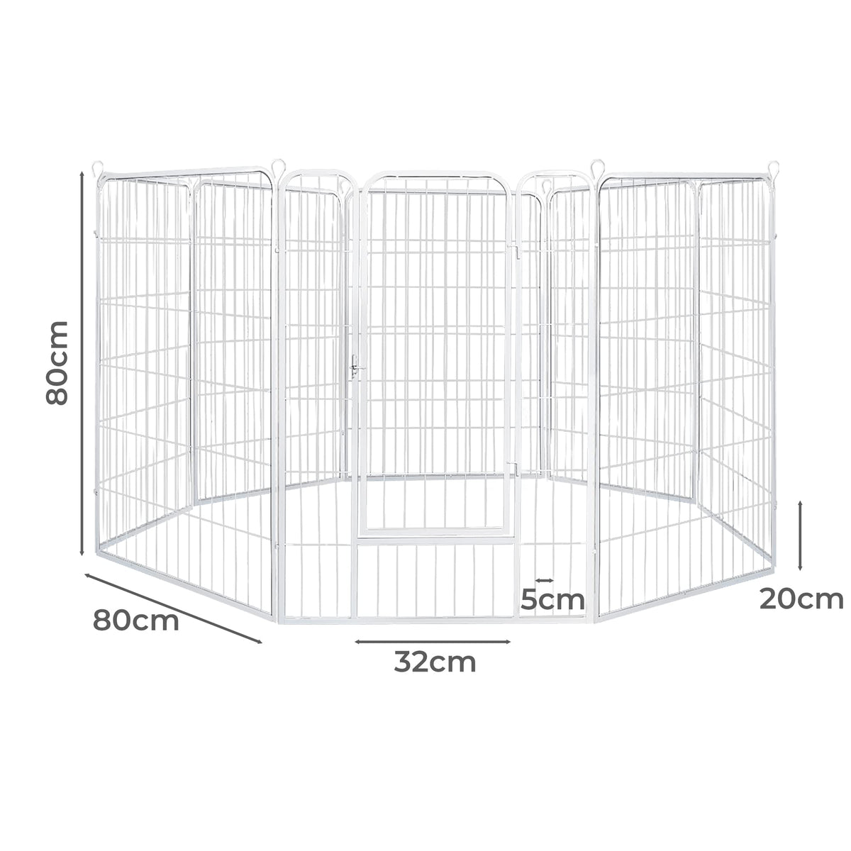 8-Panel 80cm Powder-Coated Steel Dog Playpen – White