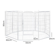 8-Panel 80cm Powder-Coated Steel Dog Playpen – White