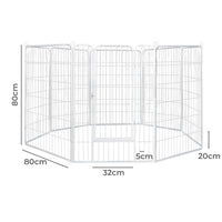 8-Panel 80cm Powder-Coated Steel Dog Playpen – White