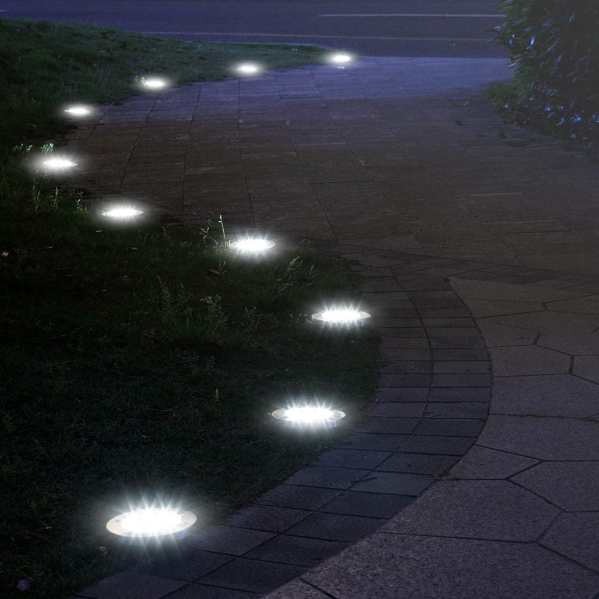 12 Pack Solar Garden Light, Waterproof Solar Ground Disk Light, Outdoor Garden LED Solar Ground Lights for Pathway/Patio/Walkway/Path/Driveway/Lawn/Landscape Lighting (White)