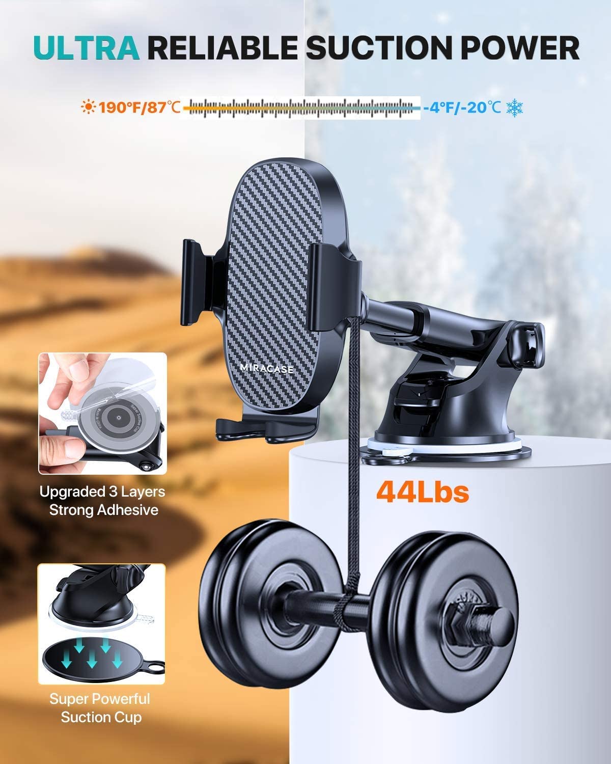Miracase 3-Way Car Phone Holder – Dashboard, Windscreen & Vent