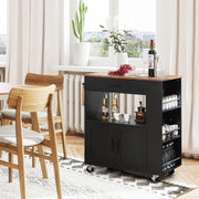 Black Rolling Kitchen Island with 3-Tier Spice Rack
