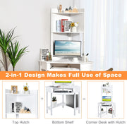 Compact Corner Computer Desk with Hutch, Keyboard Tray & Shelves