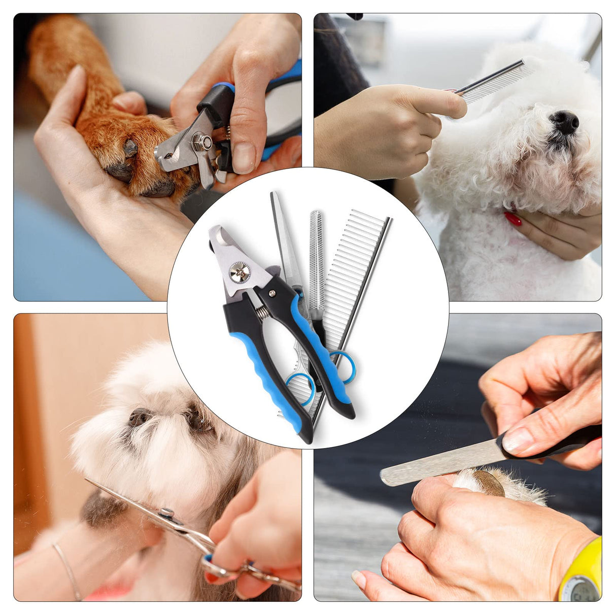 Dog Grooming Clippers kit, 4 in 1 Low Noise Pet Grooming Kit, Professional Dog Grooming Clippers, Rechargeable Cordless Dog Hair Clippers Dog Paw Trimmer Nail Grinder Trimmer for Small to Medium Pets Cat&Dog
