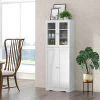 161.5 cm White Pantry Cabinet with Glass Doors & Door Racks