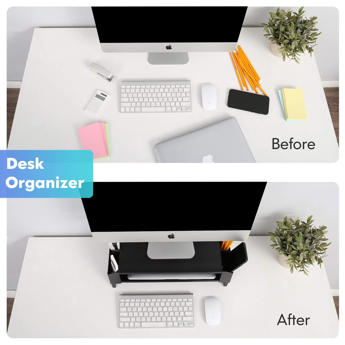 2-Tier Monitor Riser with Side Organiser – 45cm