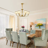 Ganeed Gold Chandelier,6 Lights Wagon Wheel Chandeliers with Clear Crystal Shades,Modern Mid Century Hanging Pendant Light Fixture for Dining Room Living Room Bedroom(E14 Base)