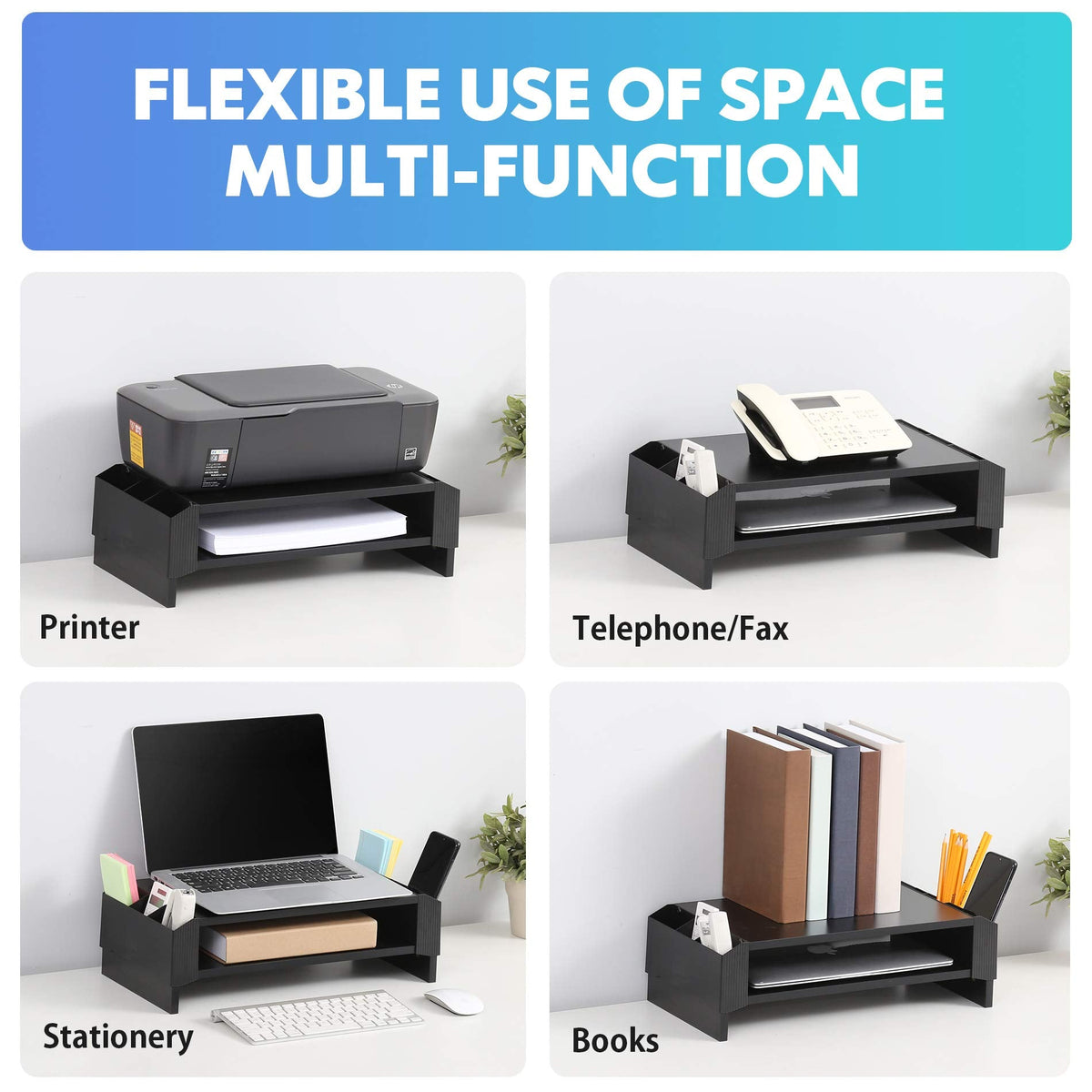 2-Tier Monitor Riser with Side Organiser – 45cm