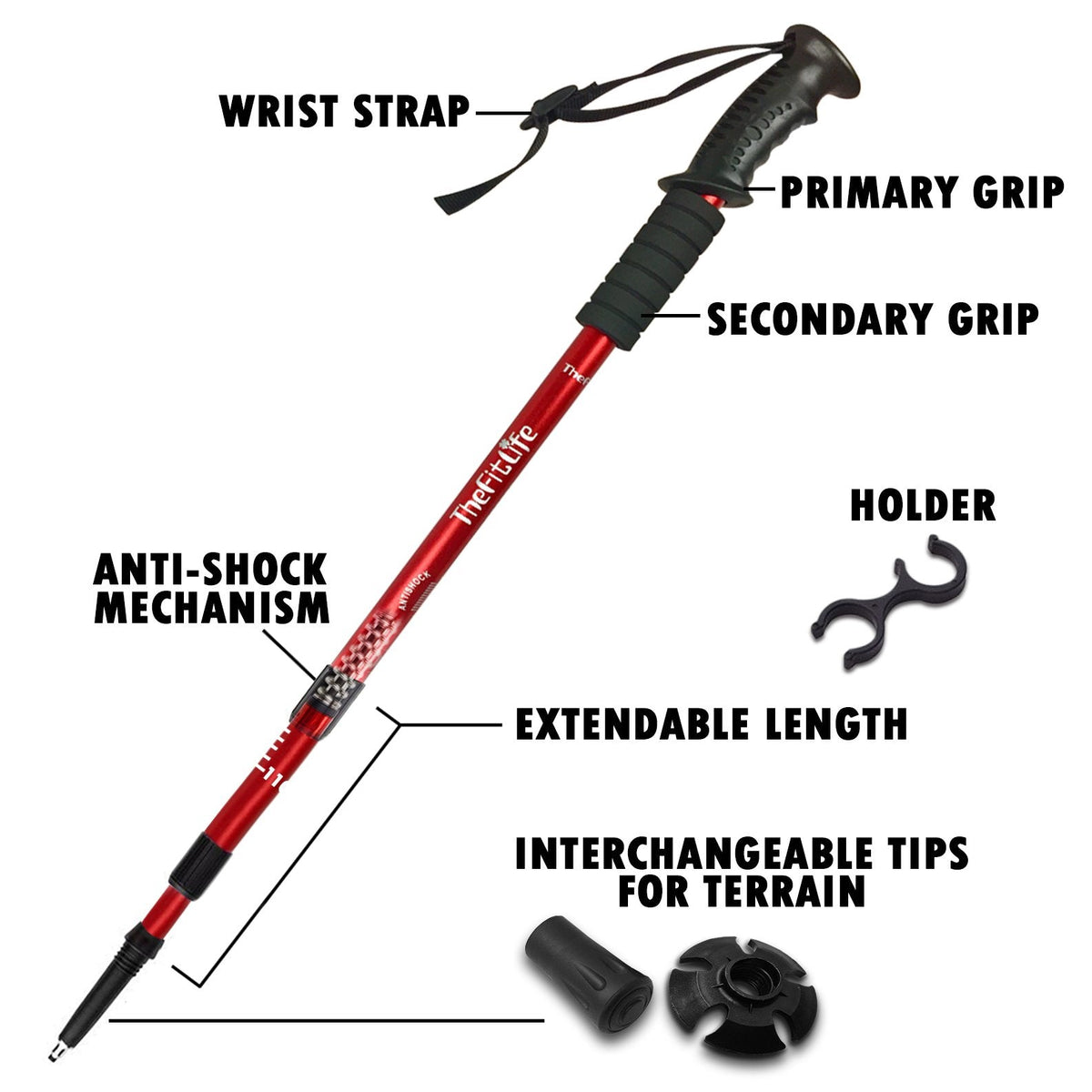 2-Pack Adjustable Anti-Shock Aluminium Trekking Poles