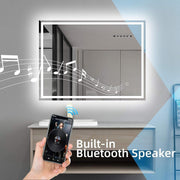 LED Mirror w Bluetooth Speaker 80cm, Anti-Fog, Smart Touch, Explosion-Proof Function, Waterproof Light, Rectangle