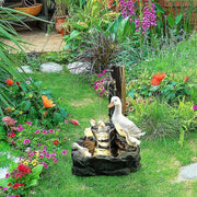 Water Features for the Garden,Animal Garden Statue with Solar Led Lights,Garden & Yard Squirrel Duck Waterfall Fountain,Solar Power Willapa Resin Duck Family Patio Fountain Garden Decoration