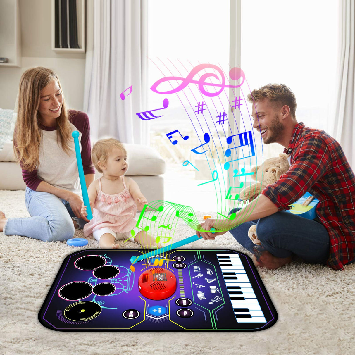 2-in-1 Music Playmat with Drum & Keyboard Piano Combo
