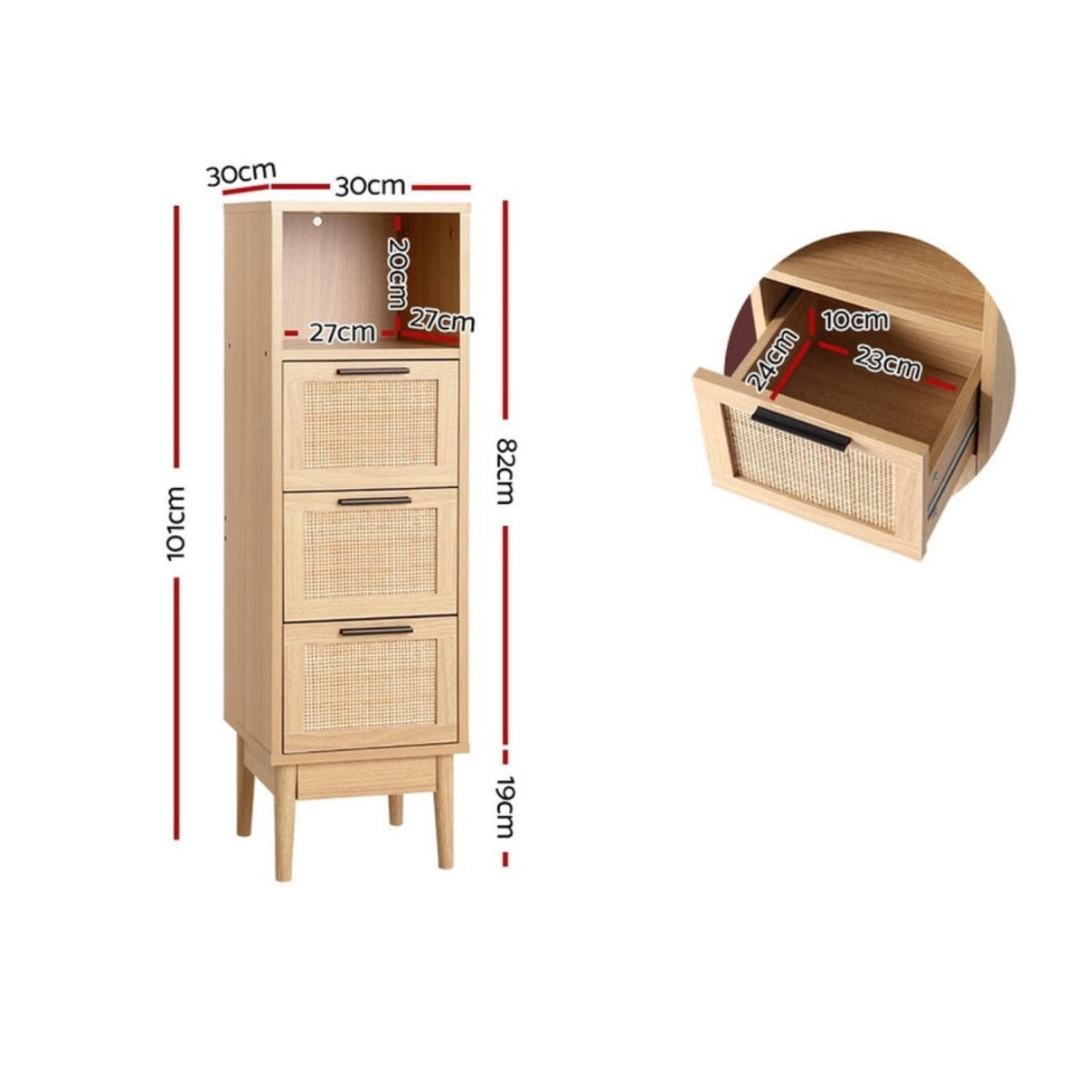 3-Drawer Rattan Storage Cabinet
