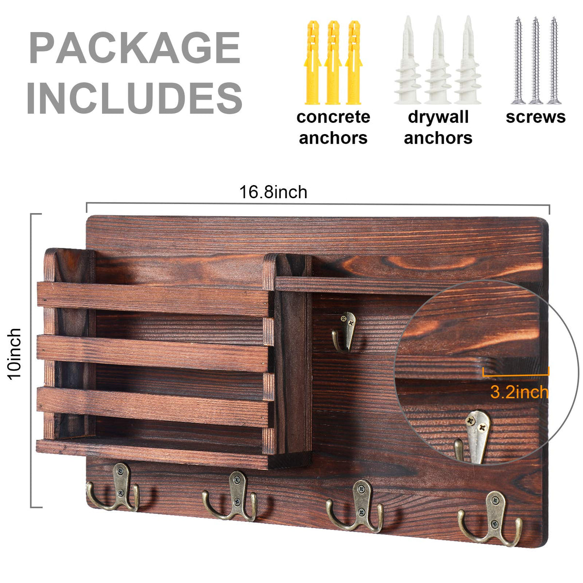 Mail Holder for Wall Mail Organizer with Key Hooks