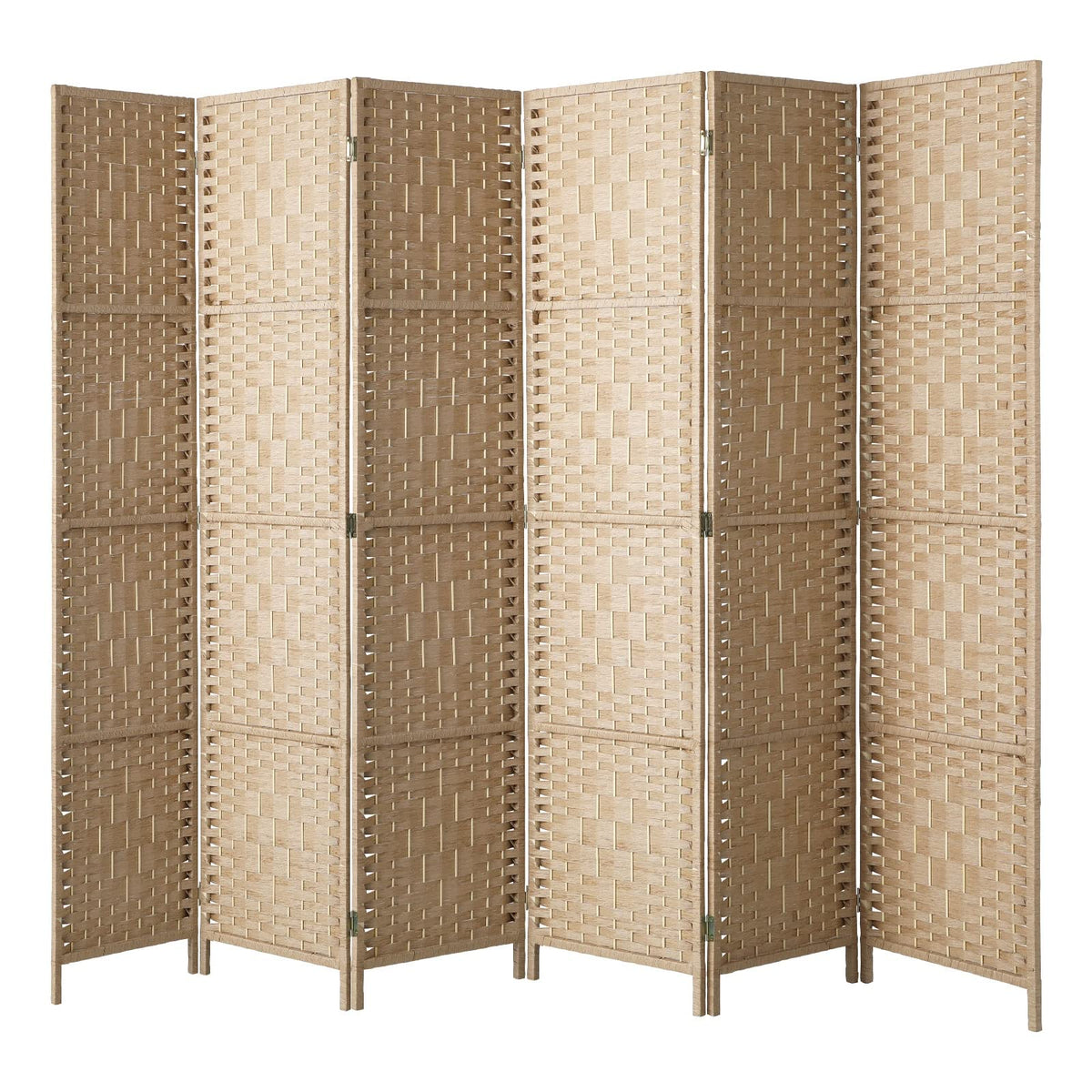 6-Panel Pine & Woven-Rattan Room Divider – 170cm