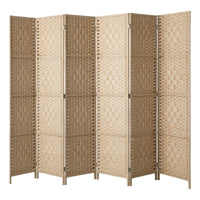 6-Panel Pine & Woven-Rattan Room Divider – 170cm