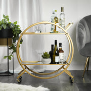 Gold Steel Bar Cart with Glass Rack