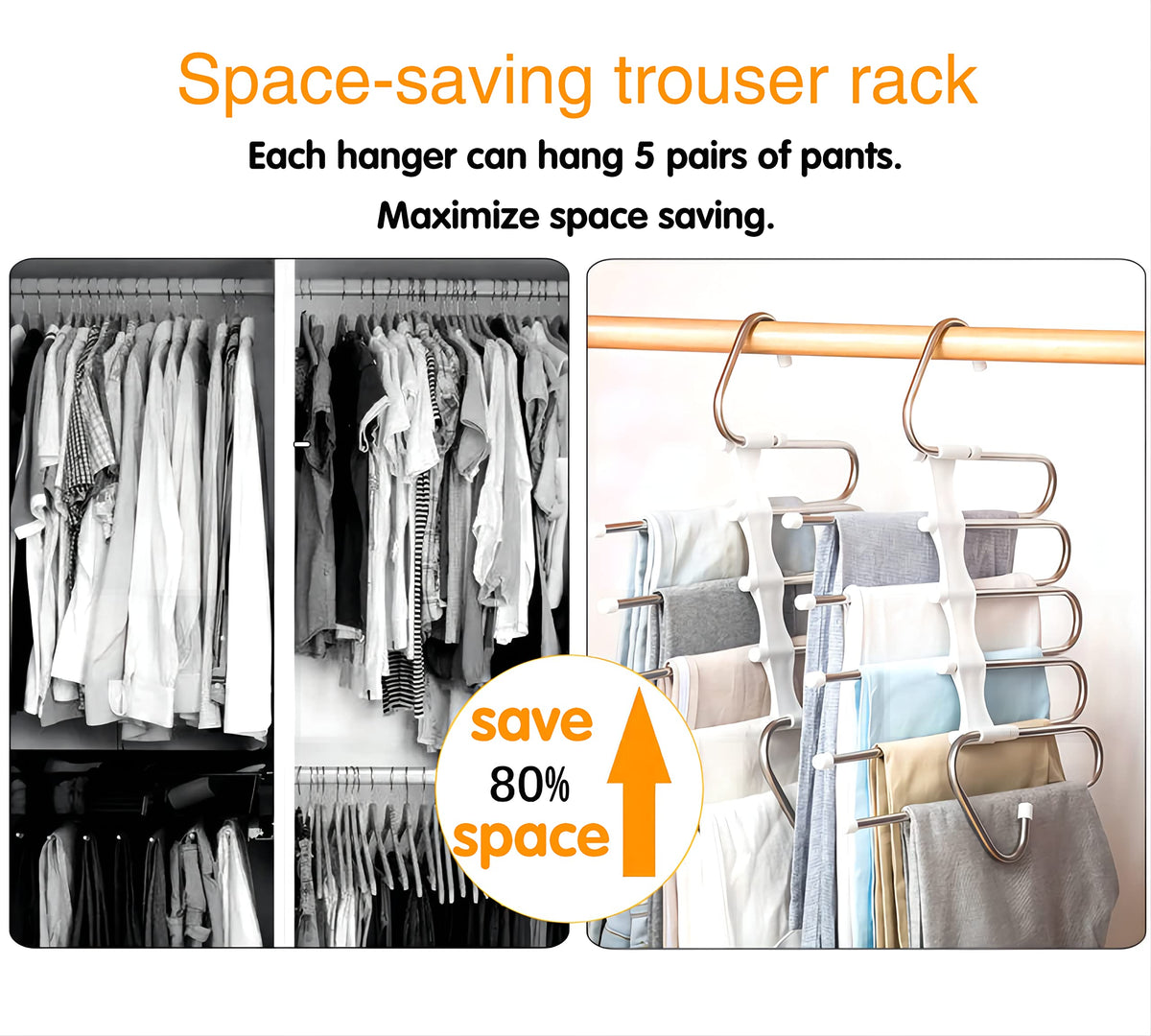 2-Pack S-Shaped 5-Rail Trouser & Scarf Hangers