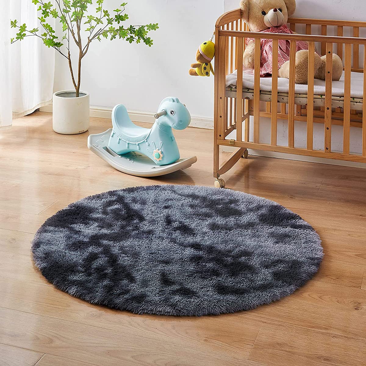 Rainbow Round Abstract Modern Soft Area Rug Grey