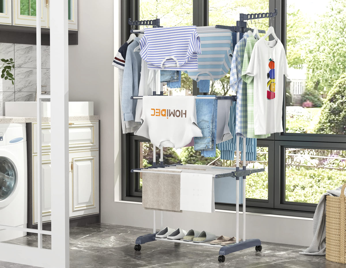 Four-Tier Folding Clothes-Drying Rack with Wheels