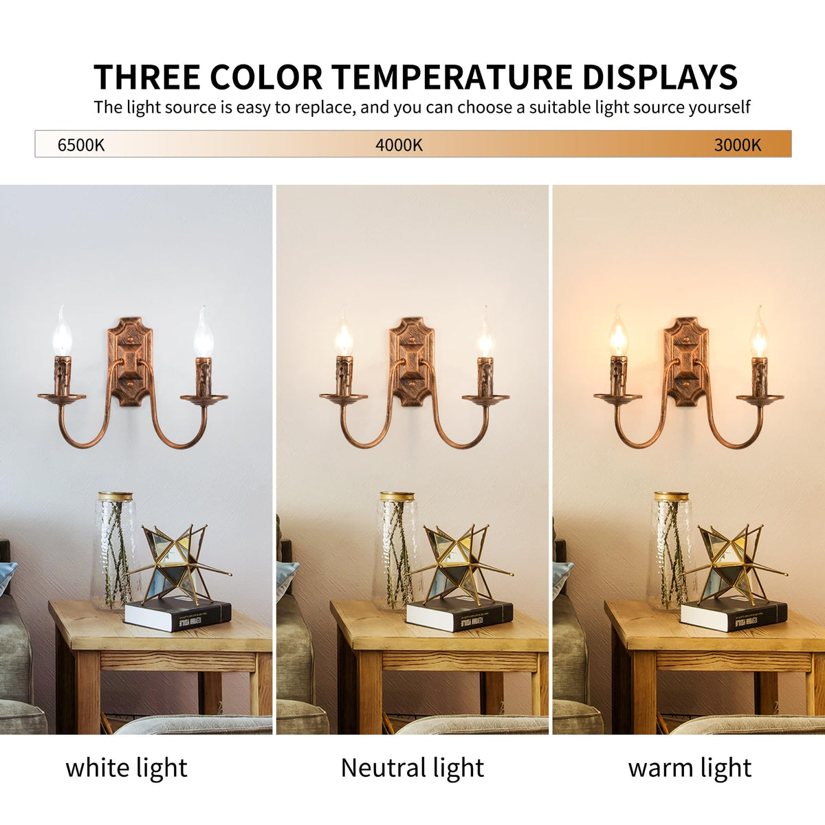 Wall Lights 2 Metal Wall Sconce Vintage French Country Wall Lamp E14 Bronze Suitable for Bedroom Bedside, Hallway, Fireplace, Aisle, Foyer, Living Room (2 Packs)