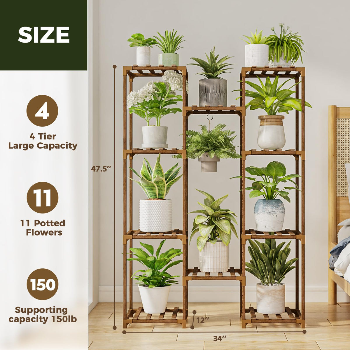 10-Shelf Eucalyptus Wood Plant Stand