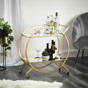 Gold Steel Bar Cart with Glass Rack