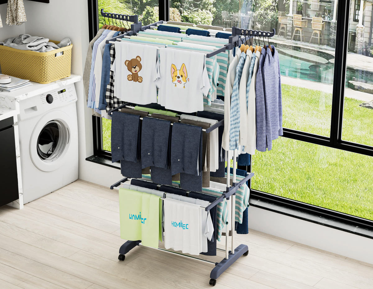 Four-Tier Folding Clothes-Drying Rack with Wheels