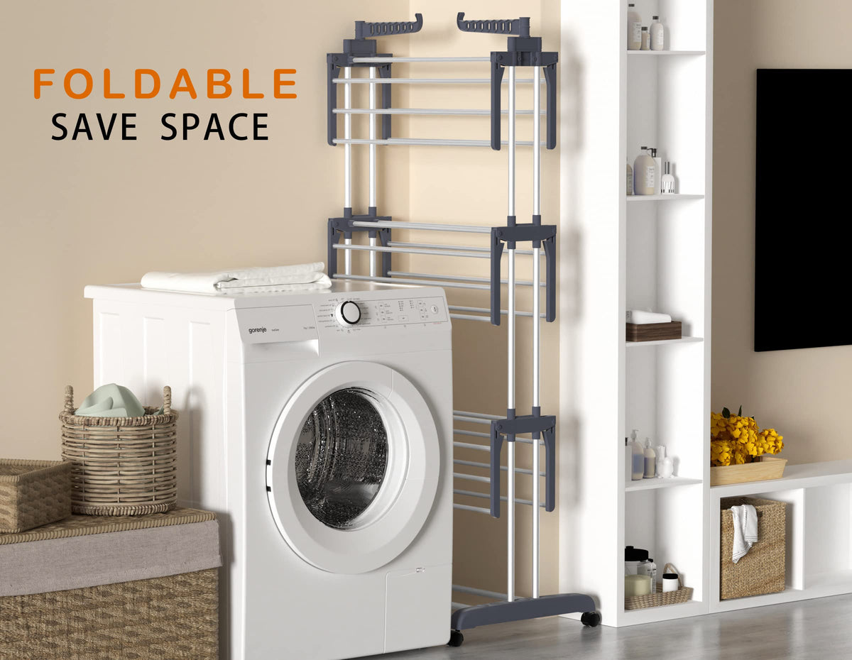 Four-Tier Folding Clothes-Drying Rack with Wheels
