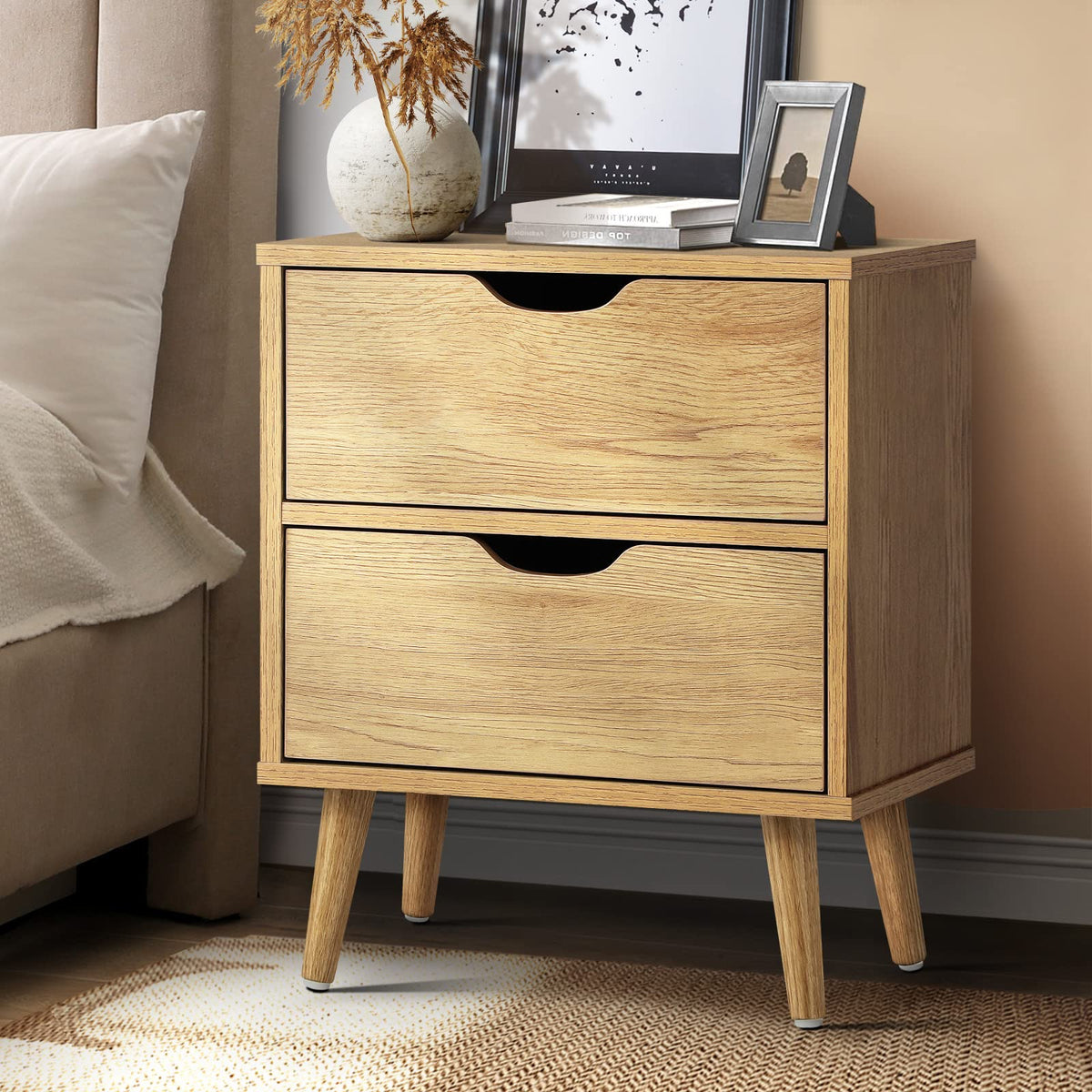 Wooden Bedside Table with 2 Drawers