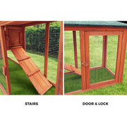 210 cm Fir-Wood Two-Level Small-Animal Hutch with Mesh Run