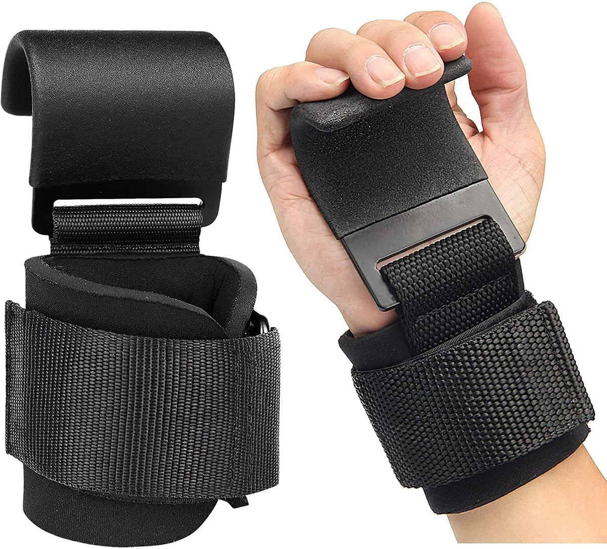 Heavy-Duty Lifting Hooks with Wrist Straps – Pair