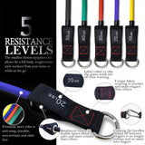 Exercise Resistance Bands with Handles - 5 Fitness Workout Bands Stackable up to 110 - 150 lbs, Training Tubes with Large Handles, Ankle Straps, Door Anchor Attachment, Carry Bag