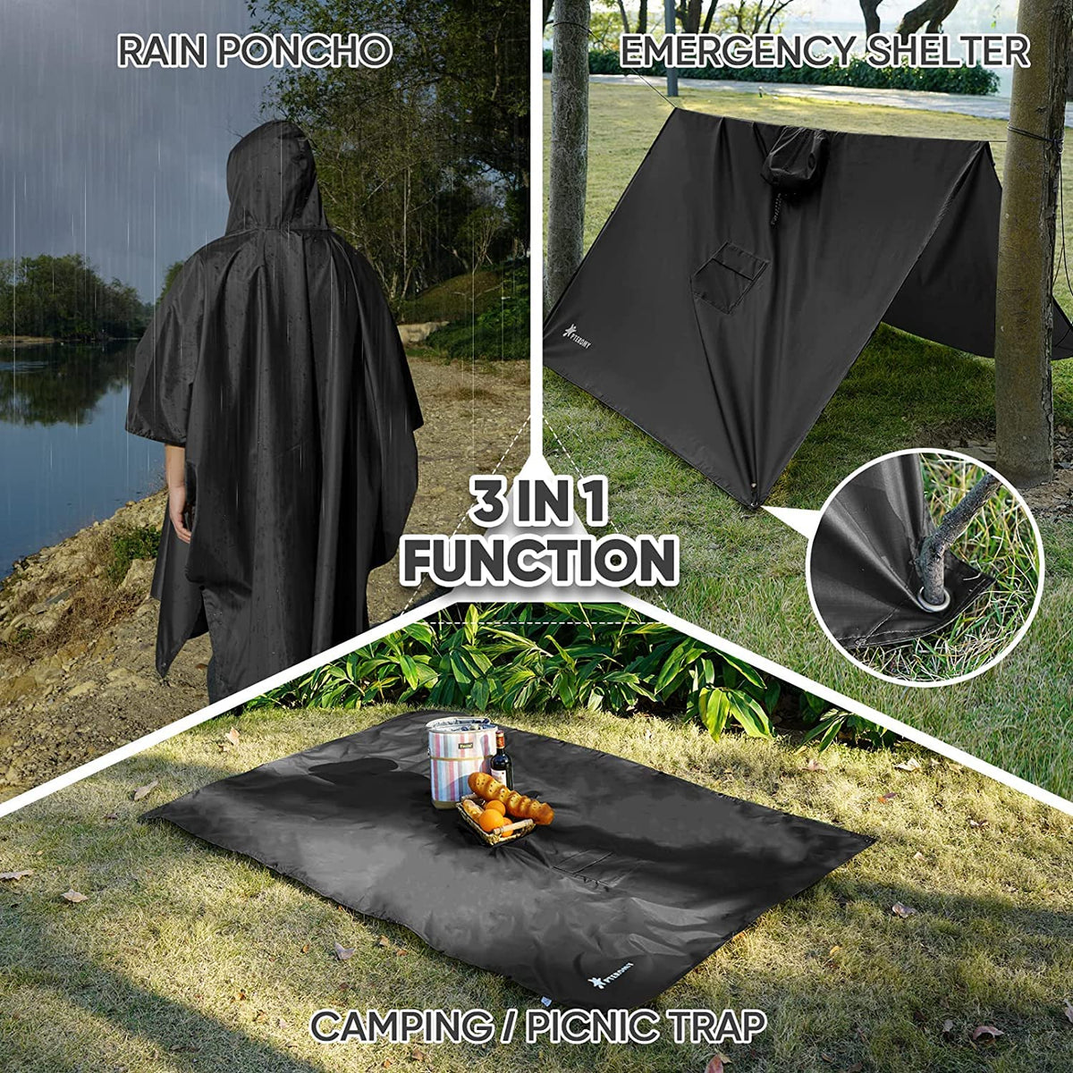Adult Hooded Waterproof Rain Poncho with Reflective Strips